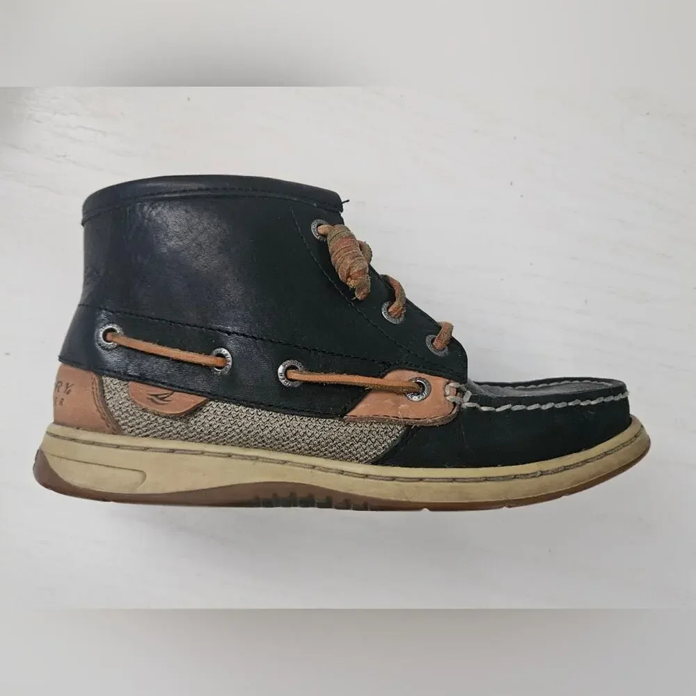 Sperry Top-Sider‎ kids Lace Up Boots Shoes Size 5.5M Navy and Brown Leather